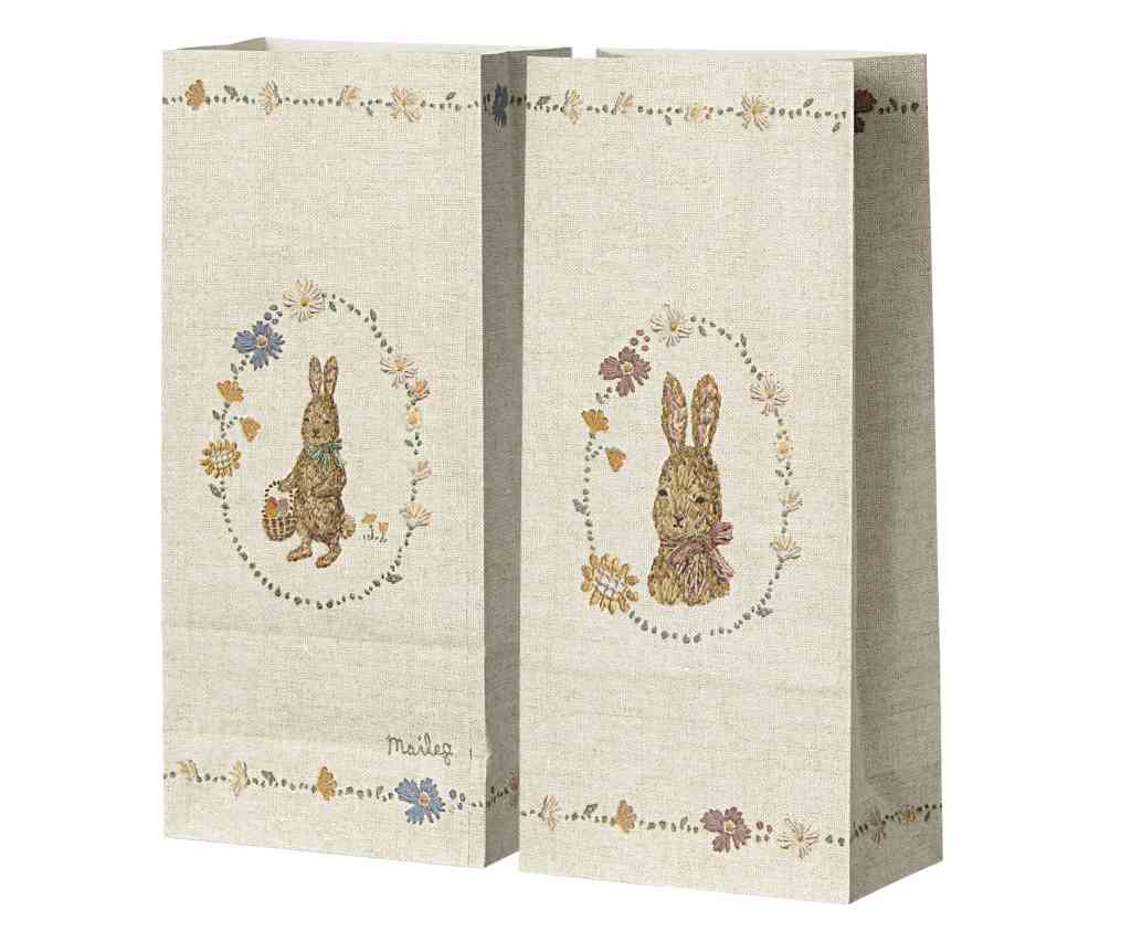 Maileg 10 x Geschenktüten Lapin de Pâques Papiertüten OSTER-STICKEREI 26x12x7 cm Bodenbeutel