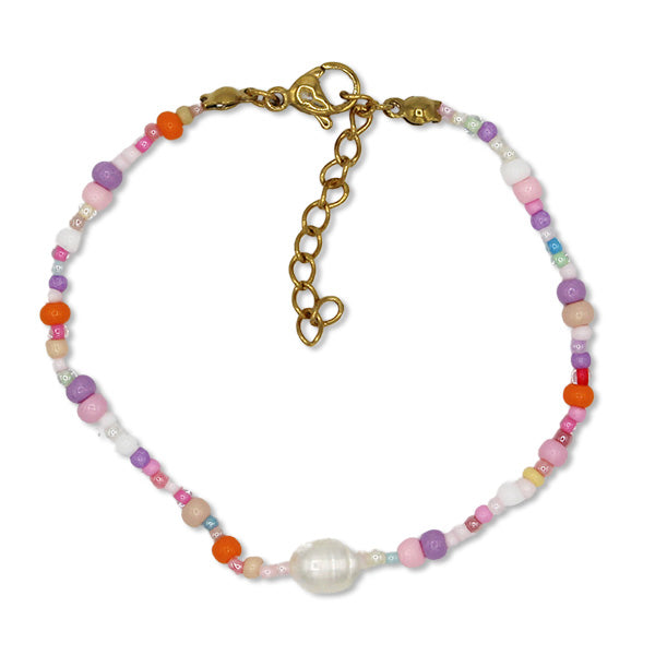 PERLENARMBAND rosa/lila inklusive gestreiftem STOFFBEUTEL mit gesticktem HERZ erhältlich bei www.luiseundfritz.de