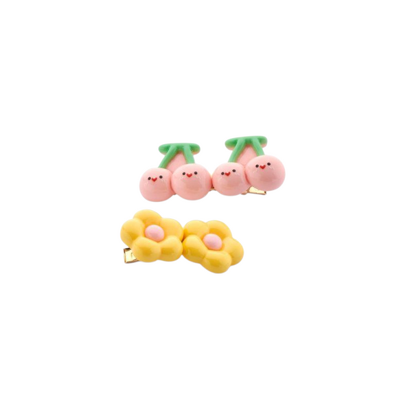 Haarspangen-2er-Set KIRSCHEN + BLUMEN Haar-Clips erhältlich bei www.luiseundfritz.de