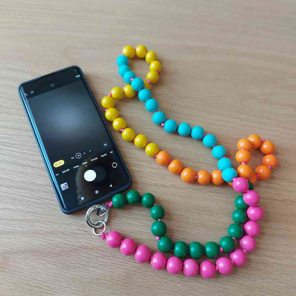 Handykette PERLEN bunt Umhängekette für Smartphone mit Karabiner und Hangtag erhältlich bei www.luiseundfritz.de