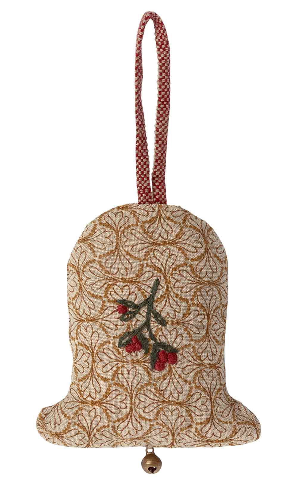 Maileg GLOCKE Ornament Blumenmuster mit Stickerei in rot Stoffanhänger 8 cm Baumschmuck