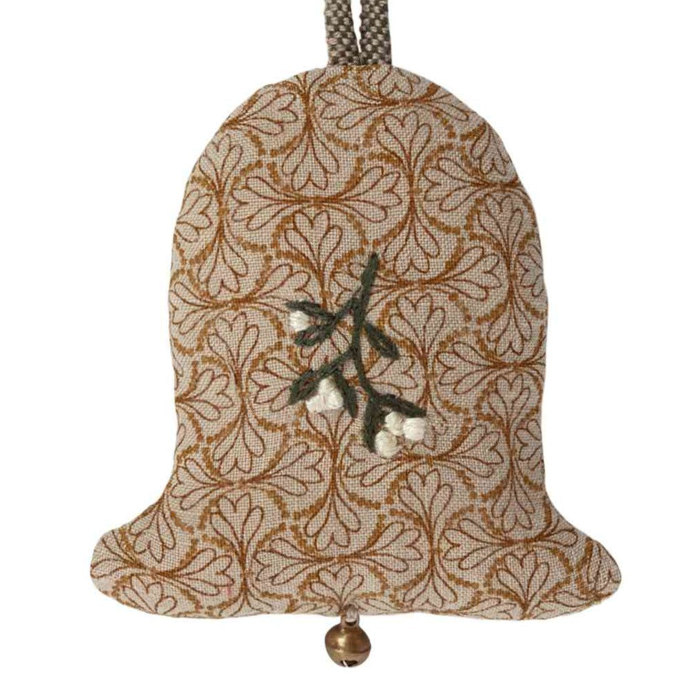 Maileg GLOCKE Ornament Blumenmuster mit Stickerei in weiß Stoffanhänger 8 cm Baumschmuck