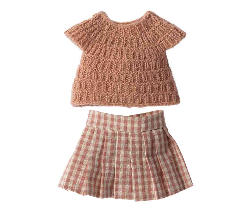 Maileg Hasenkleidung ROCK + STRICKPULLI Bekleidungsset Größe 3