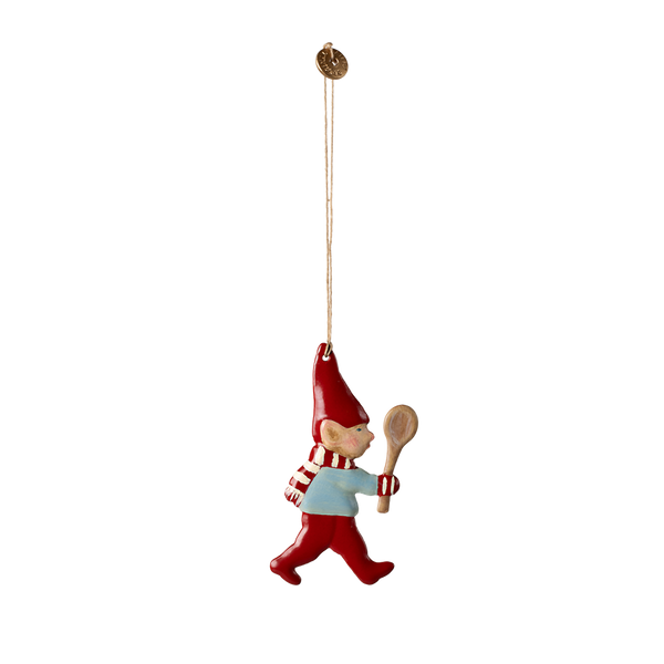 Maileg Wichtel mit Löffel 9 cm Metallornament Baumschmuck ☆ Pixy blau rot Anhänger