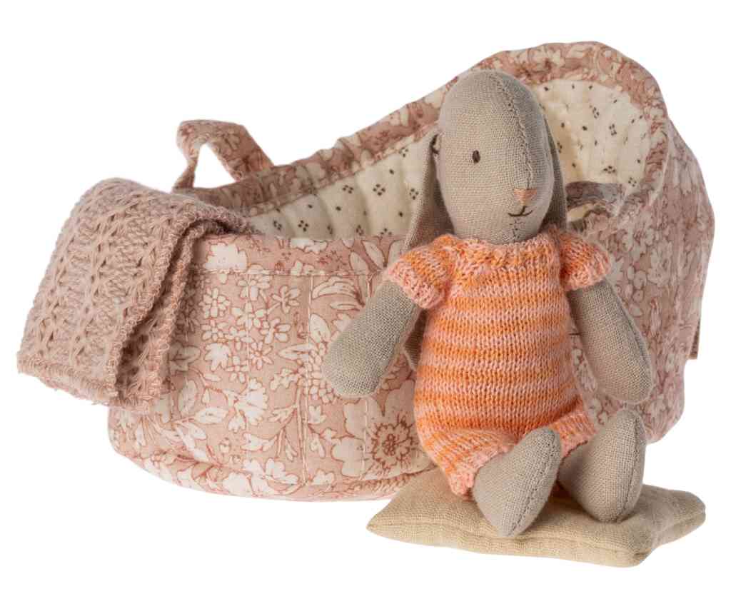 Maileg Bunny BABYHASE orange-rosa Overall mit TRAGETASCHE Gr. micro