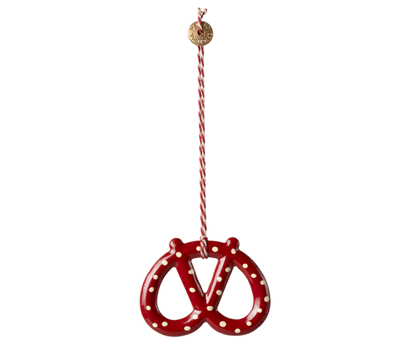 Maileg BREZEL rot mit weißen Punkten Metall-Ornament 6,5x5 cm Baumschmuck