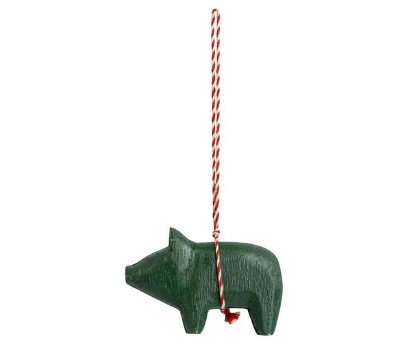 Maileg HOLZORNAMENT Schwein Anhänger dunkelgrün Adventsdeko Glücksbringer erhältlich bei www.luiseundfritz.de