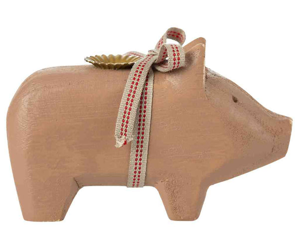 Maileg Holzschwein altrosa 10x5 cm Kerzenhalter für schmale Kerze ☆ Advent Glücksschwein, erhältlich bei www.luiseundfritz.de