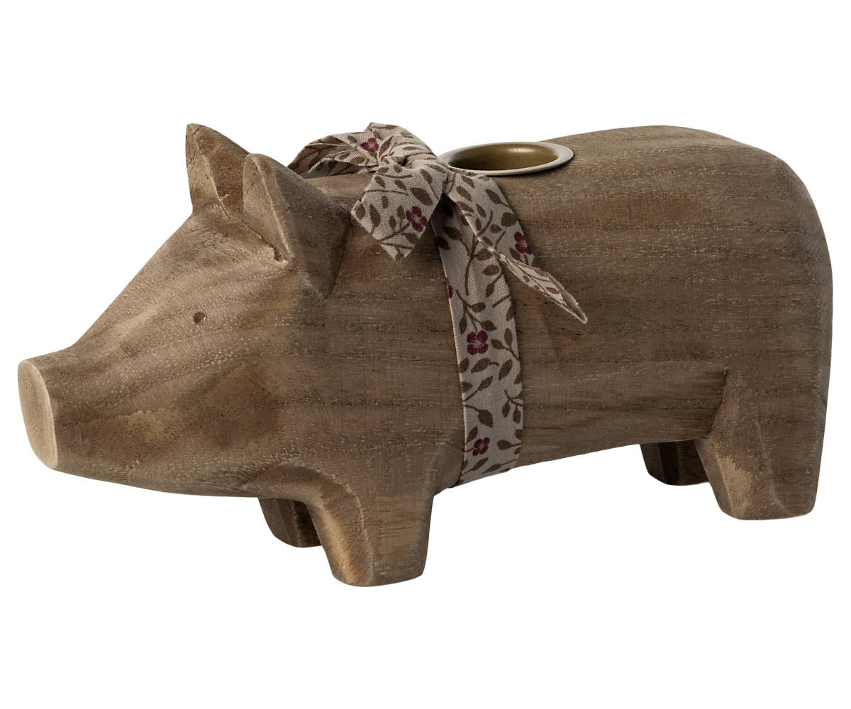 Maileg Kerzenhalter SCHWEIN NATUR medium Holzschwein 18x10x5,5 cm ☆ Glückslicht Advent