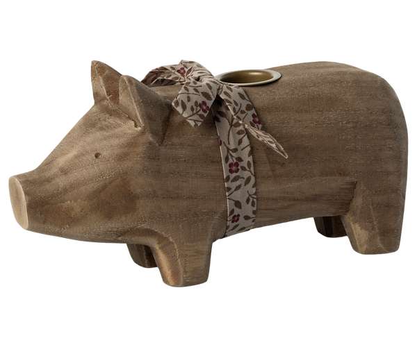 Maileg Kerzenhalter SCHWEIN NATUR medium Holzschwein 18x10x5,5 cm ☆ Glückslicht Advent