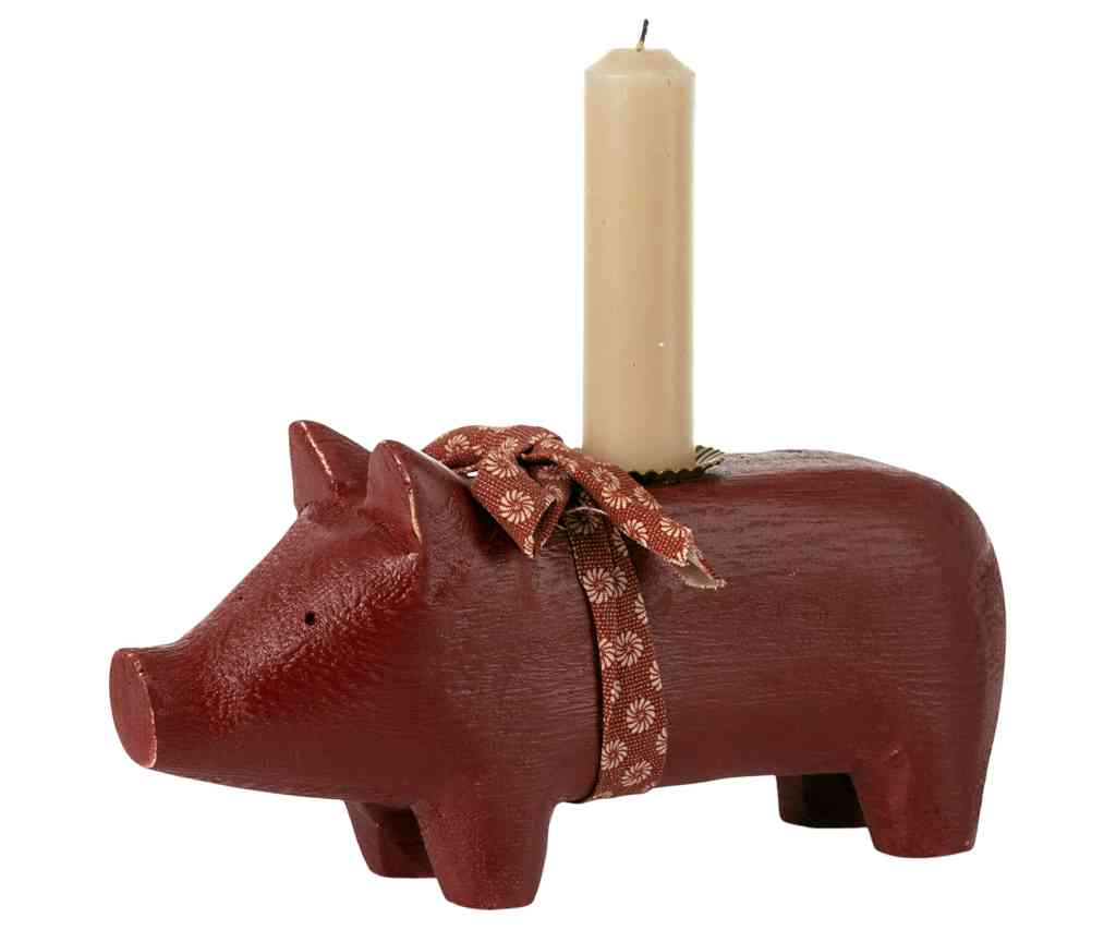 Maileg Holzschwein rot Kerzenhalter 18x10x5,5 cm ☆ Glückslicht Advent erhältlich bei www.luiseundfritz.de