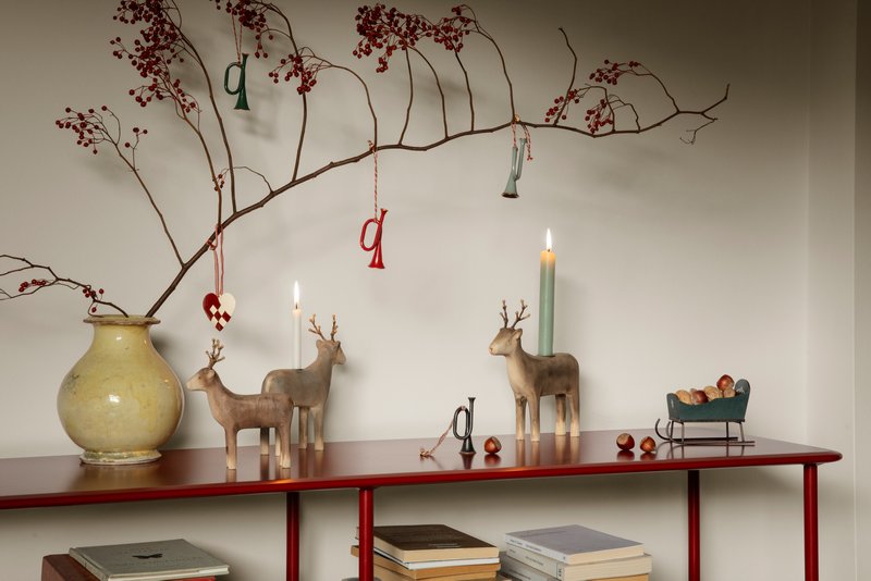 maileg trompeten ornamente, herz-baumschmuck und rentiere als deko und kerzenhalter, alles erhältlich bei www.luiseundfritz.de