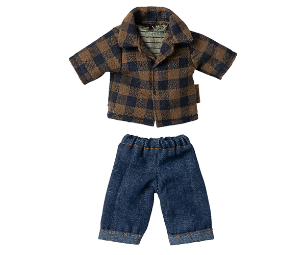 Maileg Mauskleidung blau-braun kariertes HEMD + JEANS für Papa-Maus PETITE COUTURE