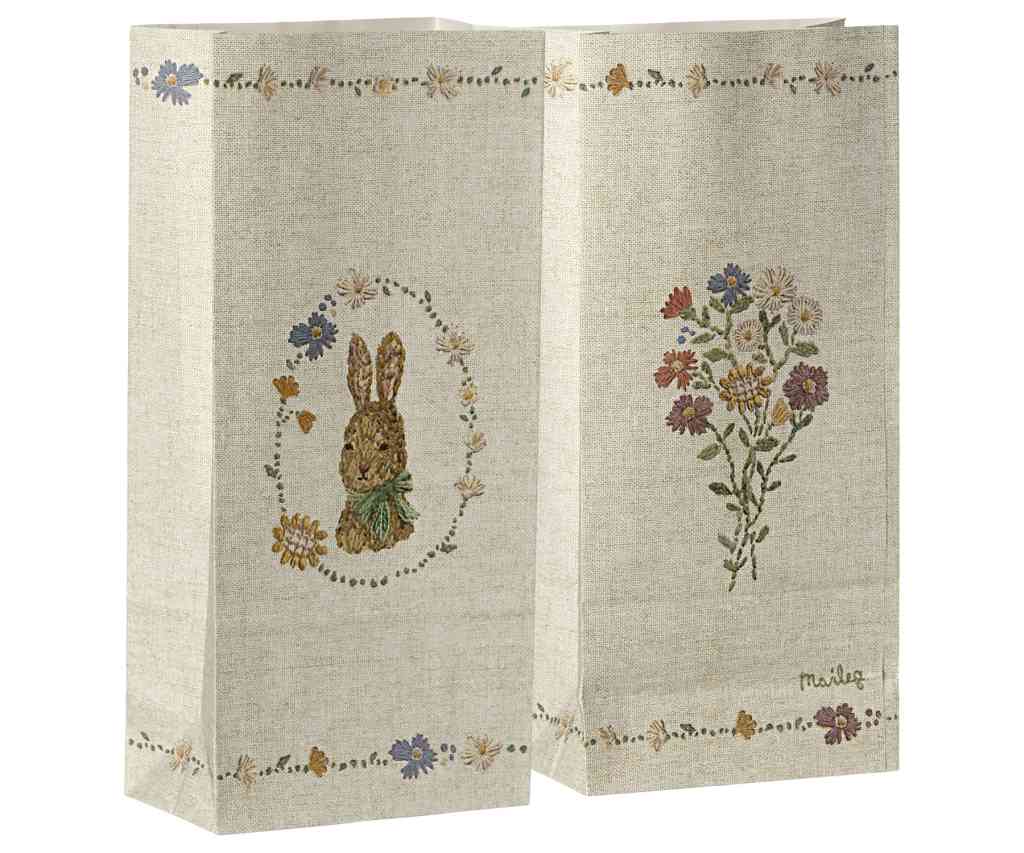Maileg 10 x Geschenktüten Lapin de Pâques Papiertüten OSTER-STICKEREI 26x12x7 cm Bodenbeutel