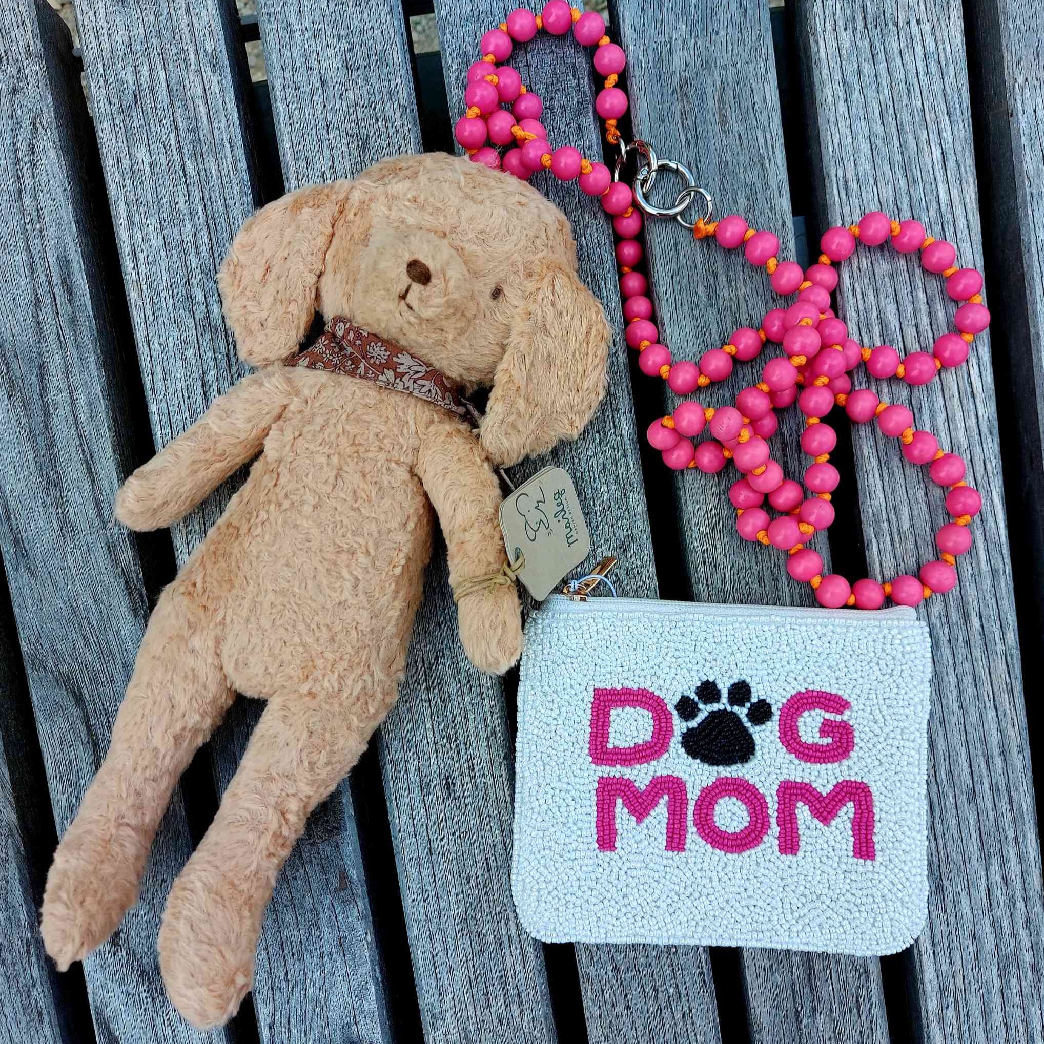 Maileg Pudel und Perlenkette für Smartphone in pink und Perlentasche DOG MUM ca. 13x11 cm Statement-Utensilientasche alles bei www.luiseundfritz.de