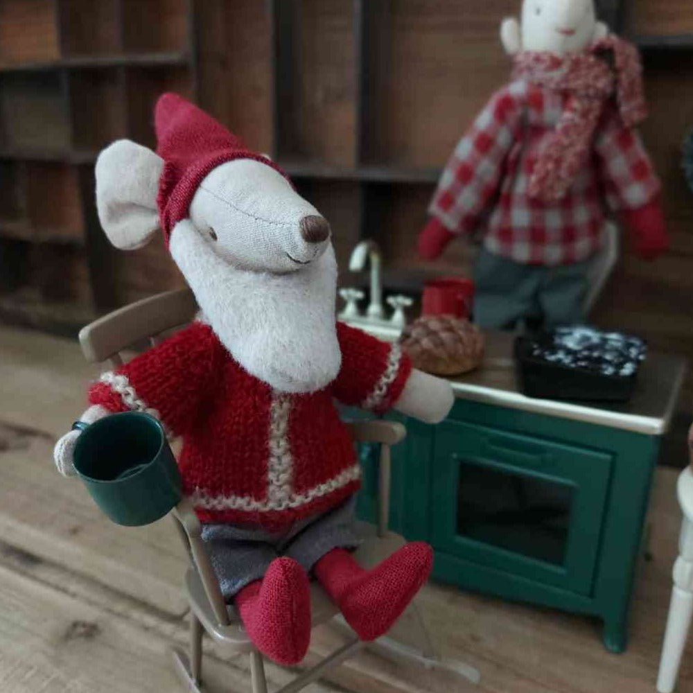 Maileg Weihnachtsmann Maus SANTA großer Bruder mit Bart, Mütze , Pulli und Hose