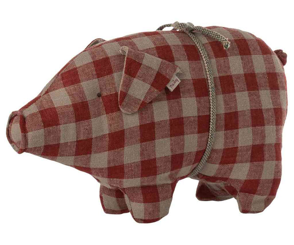 Maileg Schwein ROT KARIERT Glücksschwein 16x26 cm | Stoffschwein für die nordische Adventszeit