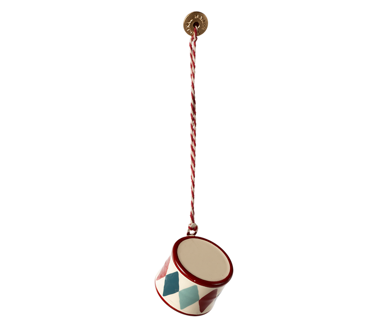 Maileg TROMMEL Metall-Ornament rot blau 3 cm Baumschmuck Adventsdekoration