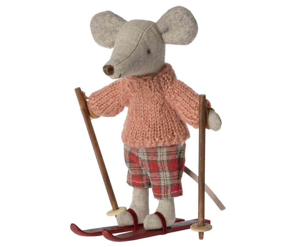 Maileg WINTERMAUS große Schwester Maus mit Ski und Skistöcken