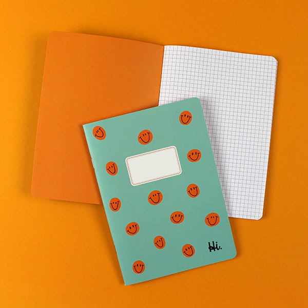 Notizheft SMILES-ORANGE mint mit orange DIN A5 kariert 30 Blatt bei www.luiseundfritz.de