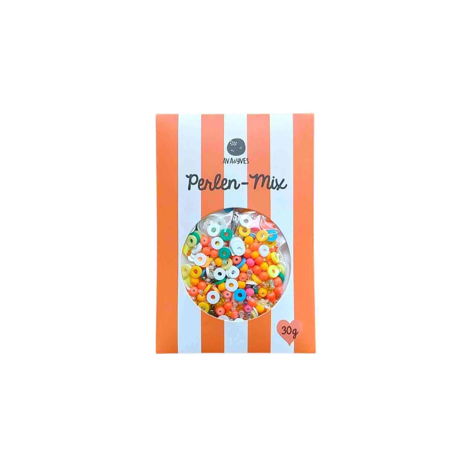 PERLEN-MIX neon-orange-bunt Bastelset 30g inkl. elastischem Band bei www.luiseundfritz.de