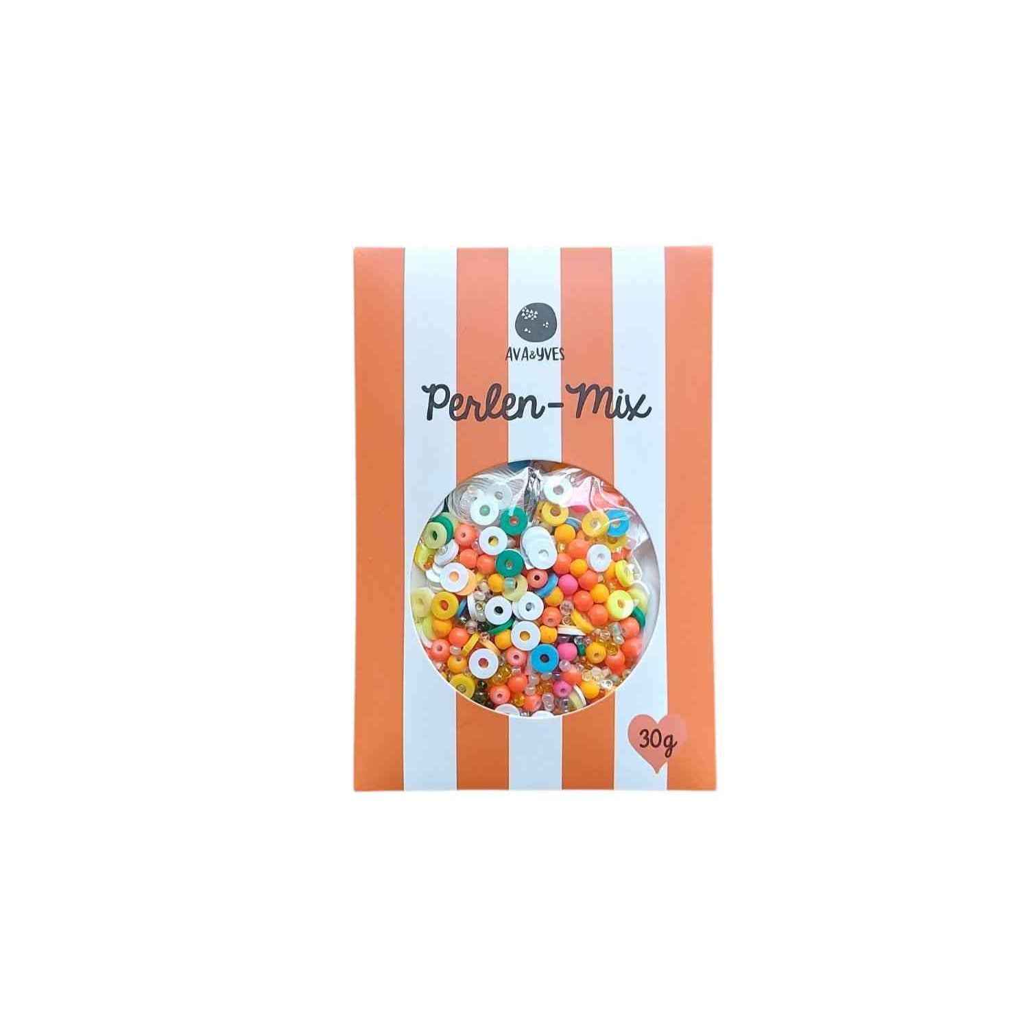 PERLEN-MIX neon-orange-bunt Bastelset 30g inkl. elastischem Band bei www.luiseundfritz.de