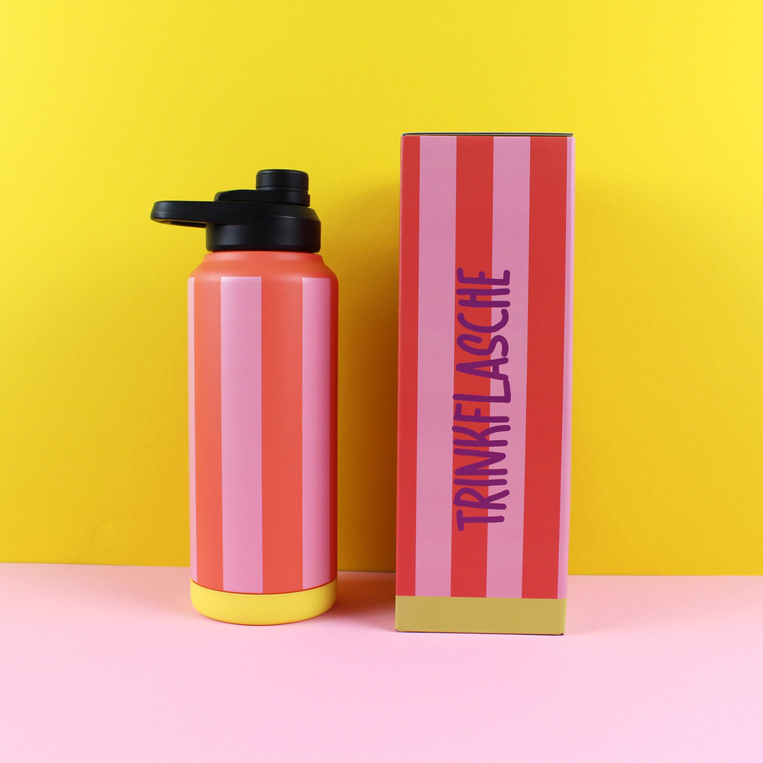 Trinkflasche STRIPES orange rosa 1000 ml doppelwandige Thermoflasche