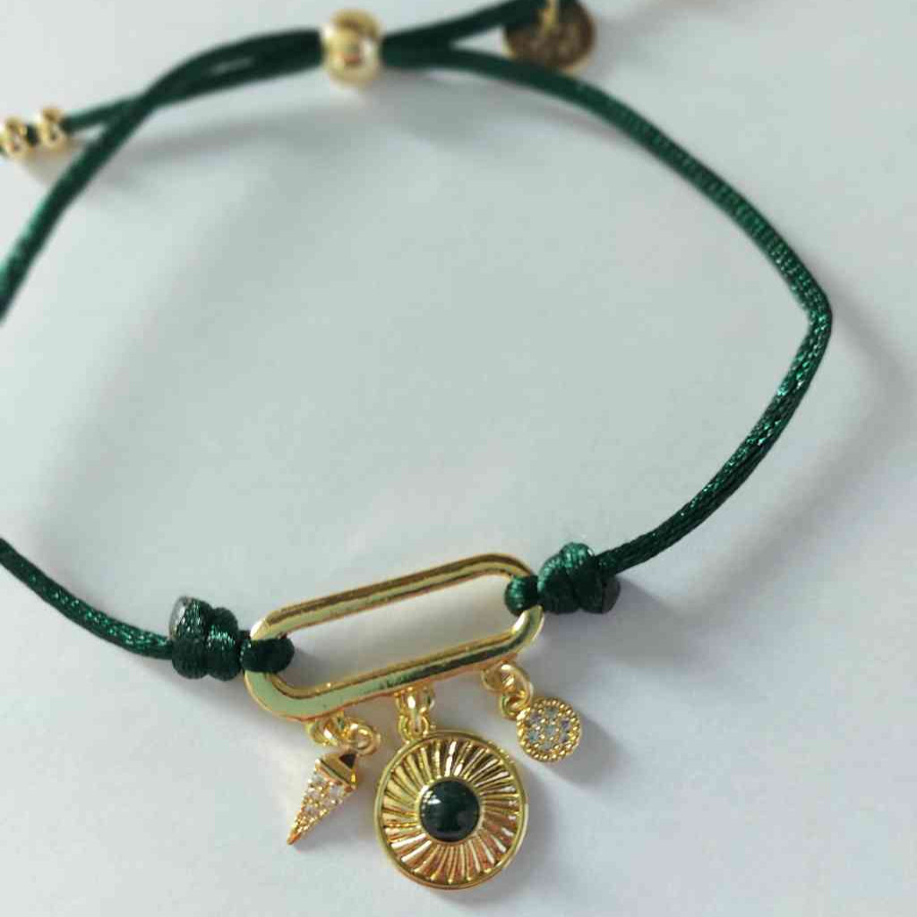 Armband ART DÉCO dunkelgrün gold mit Naturstein und funkelnden Glassteinen erhältlich bei www.luiseundfritz.de