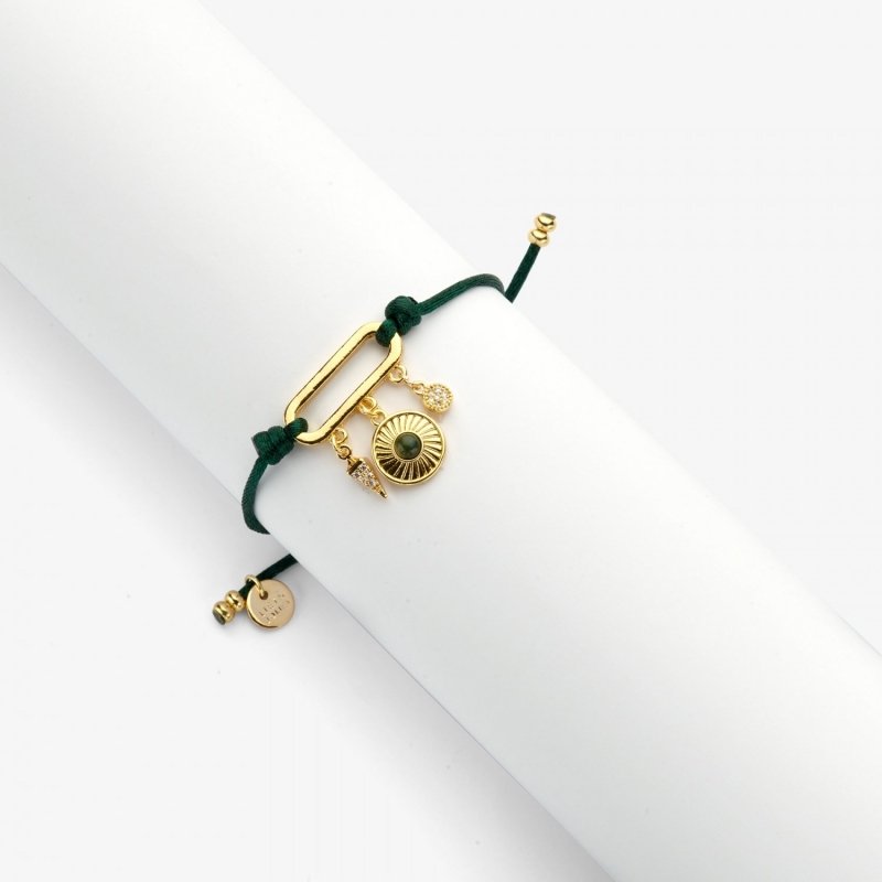 Armband ART DÉCO dunkelgrün gold mit Naturstein und funkelnden Glassteinen erhältlich bei www.luiseundfritz.de