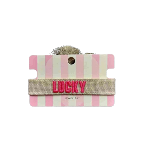 Armband LUCKY Statement-Band beige pink gewebt und bestickt Freundschaftsband erhältlich bei www.luiseundfritz.de
