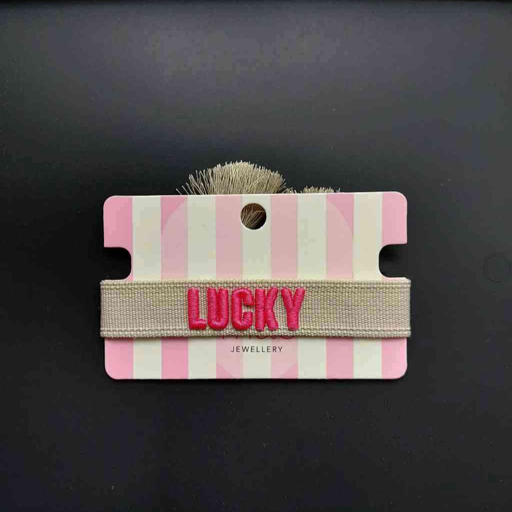 Armband LUCKY Statement-Band beige pink gewebt und bestickt Freundschaftsband erhältlich bei www.luiseundfritz.de