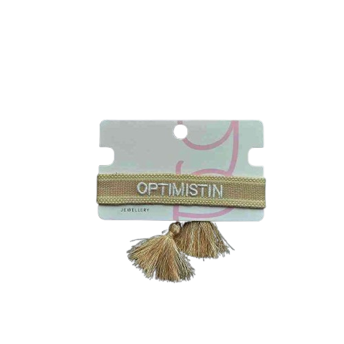 Armband OPTIMISTIN Statement-Band beige weiß gewebt Freundschaftsband erhältlich bei www.luiseundfritz.de