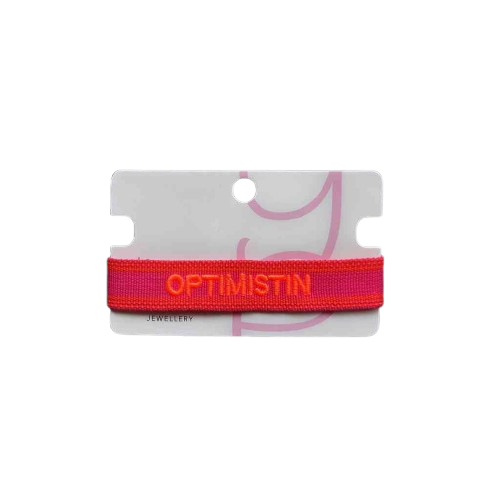 Armband OPTIMISTIN Statement-Band pink orange gewebt Freundschaftsband bei www.luiseundfritz.de