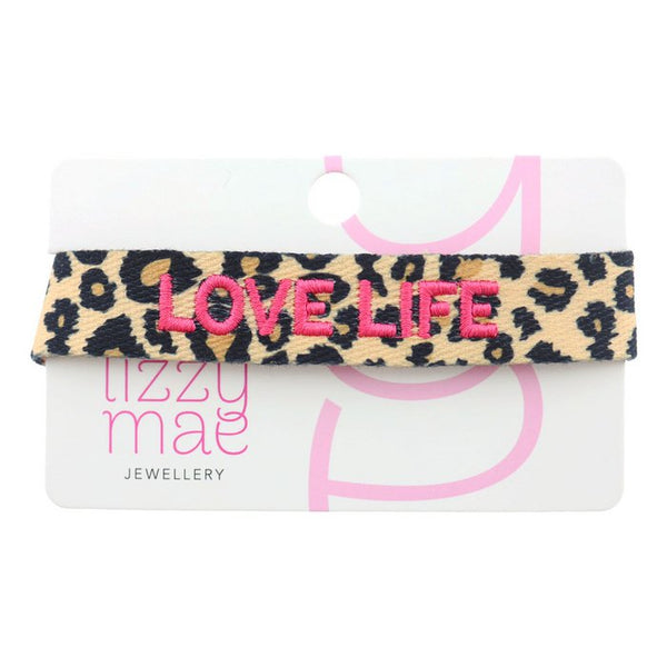 Armband LOVE LIFE Statement-Band LEOPARD pink bestickt Freundschaftsband erhältlich bei www.luiseundfritz.de