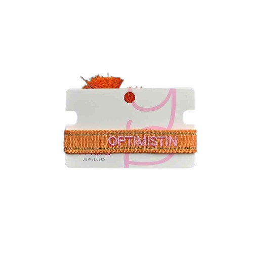 Armband OPTIMISTIN Statement-Band orange rosa gold gewebt Freundschaftsband bei www.luiseundfritz.de