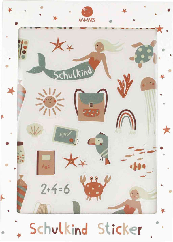 Klebesticker UNDER THE SEA mit Glitzereffekt für dein SCHULKIND zur Einschulung AVA & YVES