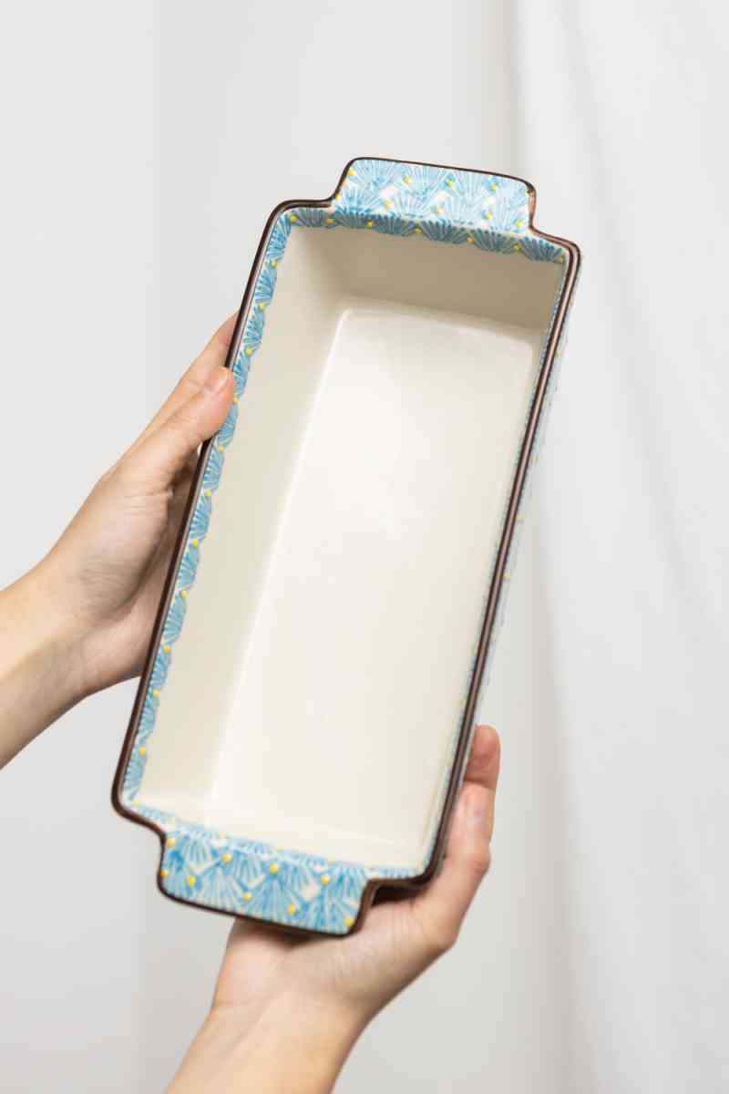 Backform ART DECO Kastenform ca. 31 cm türkis-blau Kuchen-Auflaufform erhältlich bei www.luiseundfritz.de