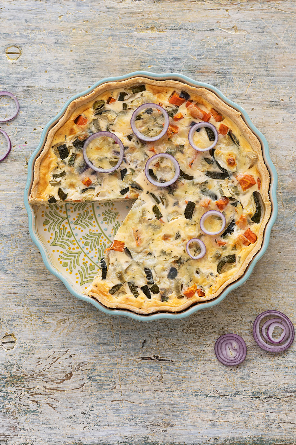 Lauchkuchen in Backform Quicheform RETRO 27 cm creme grün Kuchenform Tarte erhältlich bei www.luiseundfritz.de