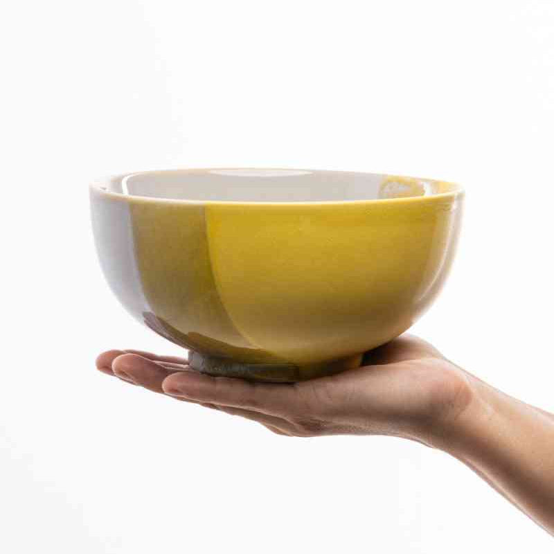 Schüssel INDUSTRIAL BOWL gelb, dunkelgelb grau ca. 17,3 x 17,3 x 8,5 cm mit reaktiver Glasur erhältlich bei www.luiseundfritz.de