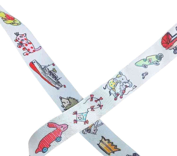 Geschenkband SPIELZEUG-MOTIVE 4 Meter x 2,5 cm waschbar Schleifenband erhältlich bei www.luiseundfritz.de