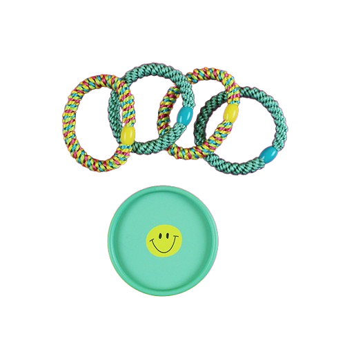 Haargummi 4er-Set mint/gelb in runder Geschenkbox mit Smile-Face