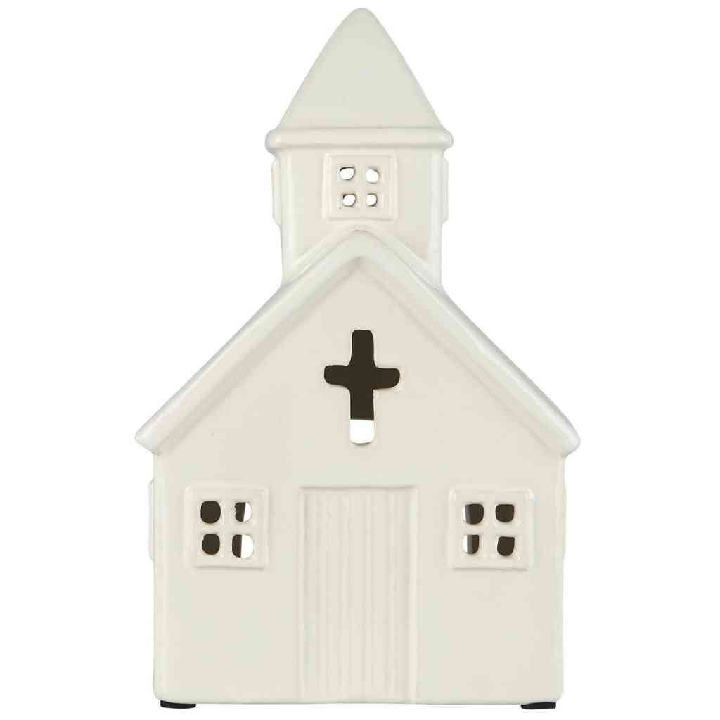 Keramikhaus KIRCHE Windlicht Lichthaus weiß 19,5x13x11 cm ☆ Kollektion Stillenat IB LAURSEN