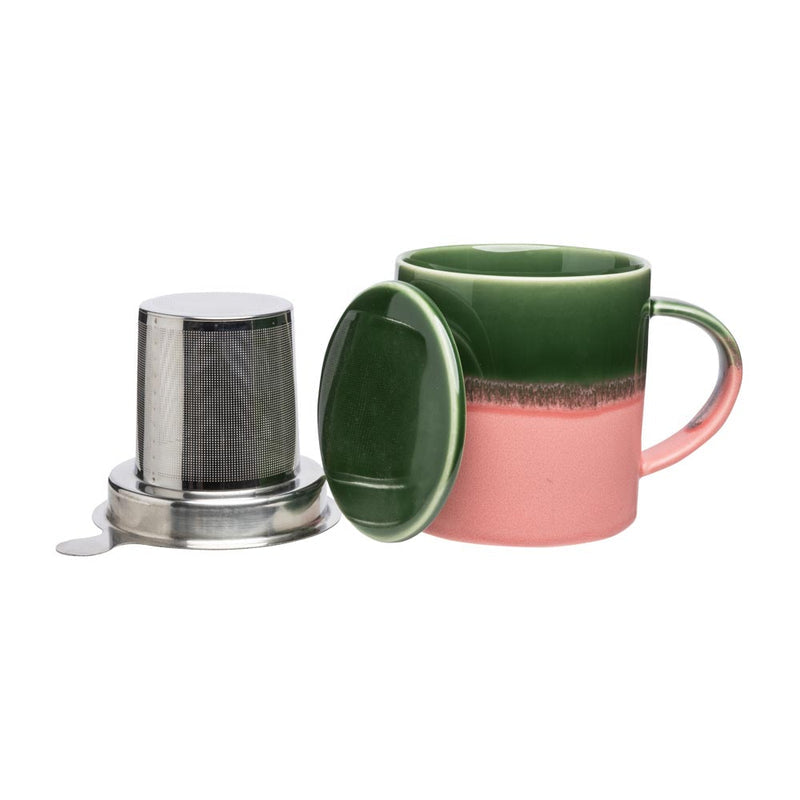 TASSE mit DECKEL und TEESIEB rosa grün INDUSTRIAL ca. 410 ml erhältlich bei www.luiseundfritz.de