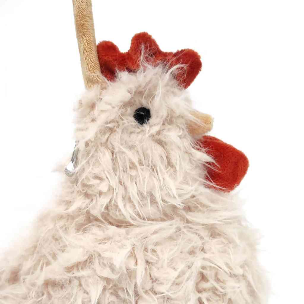 Detailfoto Kopf von Umhängetasche HUHN Farmtier ca. 21x25 cm flauschig weiche Kindertasche Kollektion MEA Lini, erhältlich bei www.luiseundfritz.de