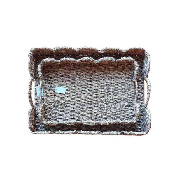 Korbtablett SET aus Seegras mit Wellenrand ca. 55x40 und 45x30 cm DAVY_Tabletts erhältlich bei www.luiseundfritz.de