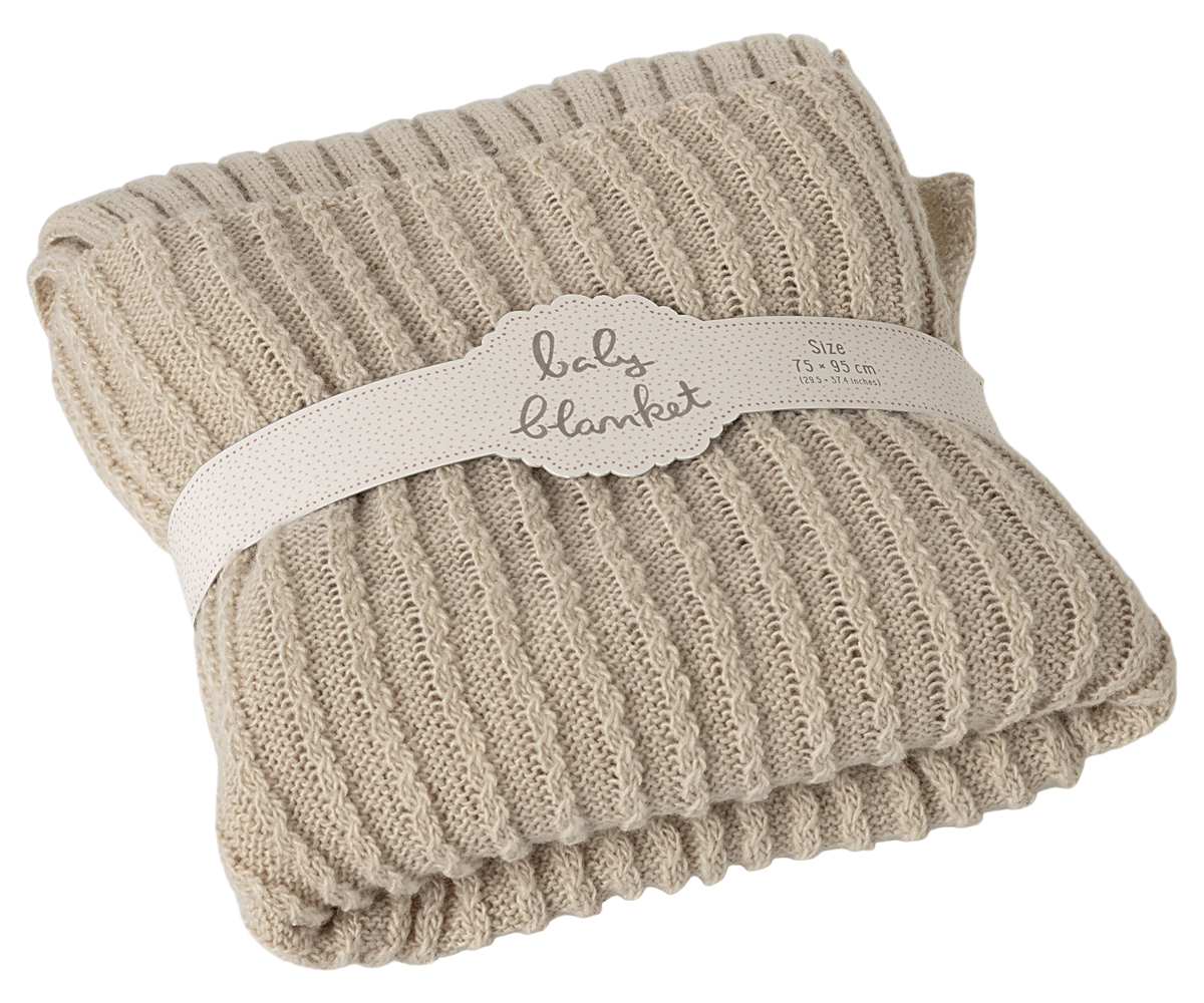 Maileg Babydecke STRICKDECKE supersoft ca. 95 x 75 cm Plaid hellbeige erhältlich bei www.luiseundfritz.de