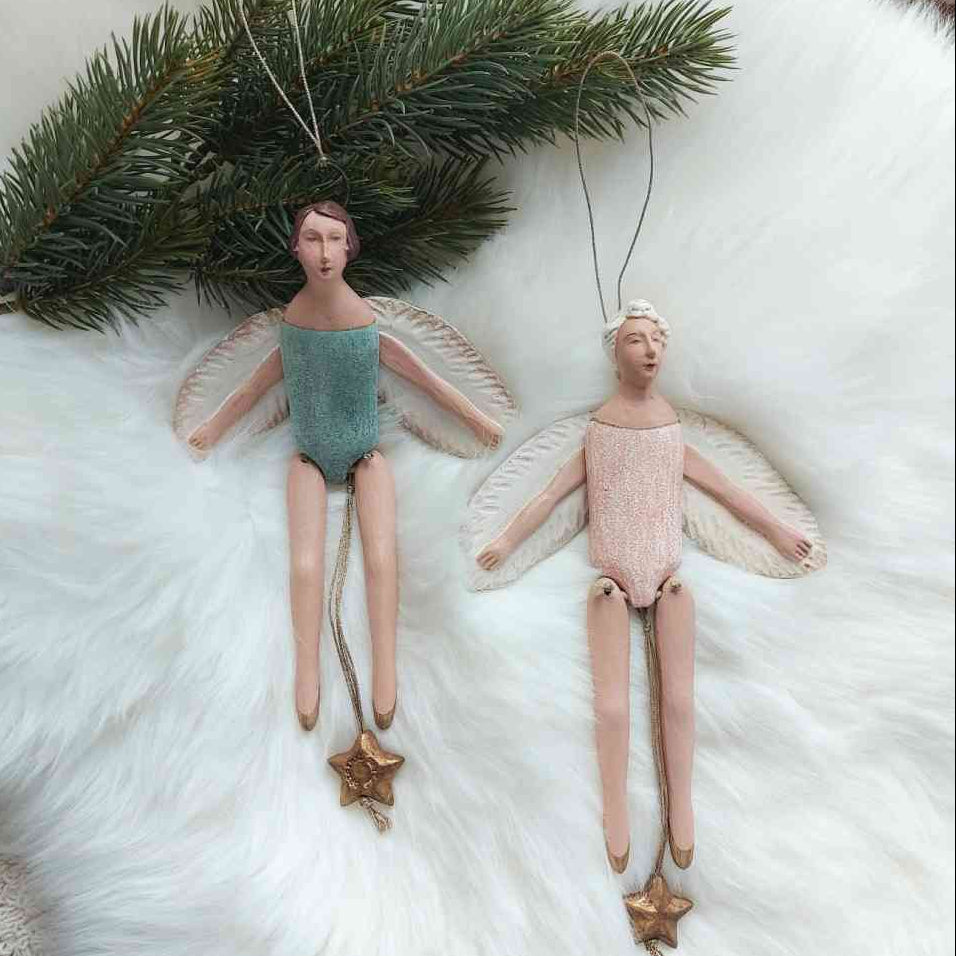 Maileg Engel Hampelmann mit Heiligenschein klein mint oder rosa ohne Heiligenschein je ca. 20,5 cm Advent Dekoration beide erhältlich bei www.luiseundfritz.de