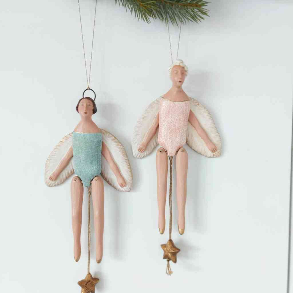 Maileg Engel Hampelmann mit Heiligenschein klein mint oder rosa ohne Heiligenschein. Beide ca. 20,5 cm Schutzengel und Weihnachtsdekoration erhältlich bei www.luiseundfritz.de