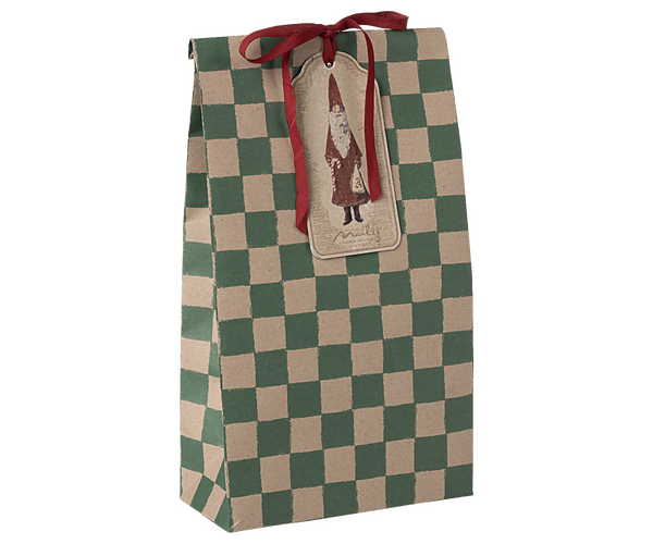 Maileg 10x Geschenktüten medium CHECKER GREEN Papierbeutel 30,5 cm Bodenbeutel