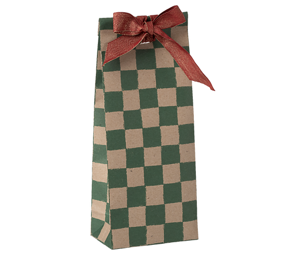Maileg 10x Geschenktüten mini CHECKER GREEN Papierbeutel 26,5 cm Bodenbeutel